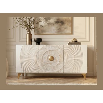 Buffet SOLARIS 140cm blanc et doré vu de face