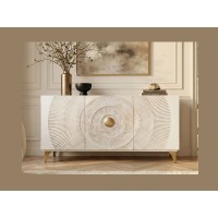 Buffet SOLARIS 140cm blanc et doré vu de face