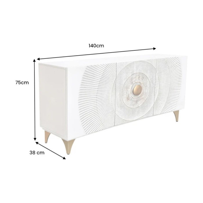Buffet SOLARIS 140cm blanc et doré dimensions