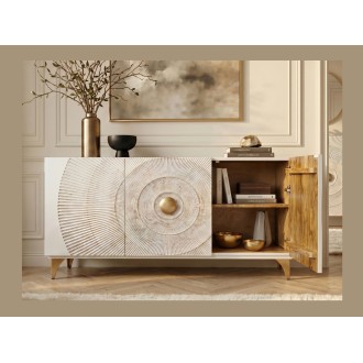 Buffet SOLARIS 140cm blanc et doré avec placard de droite ouvert