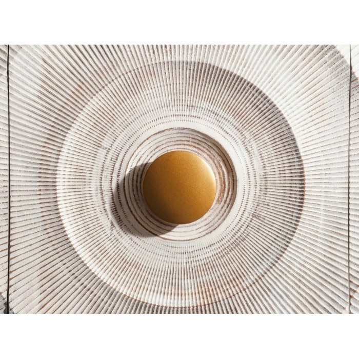 Zoom sur le détail rond du buffet SOLARIS 140cm blanc et doré