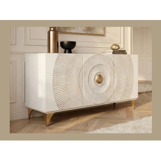 Buffet SOLARIS 140cm blanc et doré mis en situation