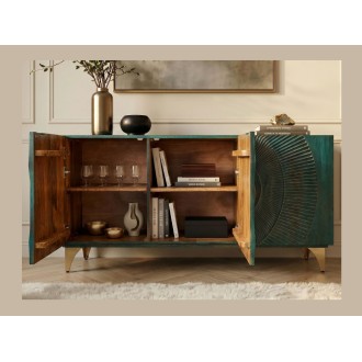 Buffet SOLARIS 140cm turquoise avec placards de gauche ouverts