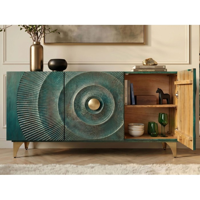 Buffet SOLARIS 140cm turquoise avec placard de droite ouvert