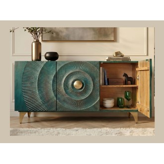 Buffet SOLARIS 140cm turquoise avec placard de droite ouvert