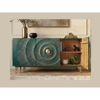 Buffet SOLARIS 140cm turquoise avec placard de droite ouvert