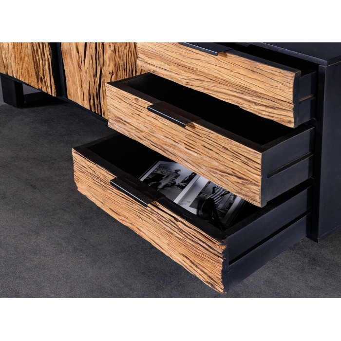 Buffet RAFTA 150cm en bois massif de teck et de manguier avec tiroirs ouverts