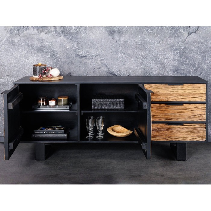 Buffet RAFTA 150cm en bois massif de teck et de manguier avec placards ouverts