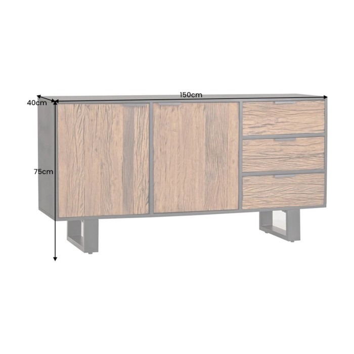 Buffet RAFTA 150cm en bois massif de teck et de manguier dimensions
