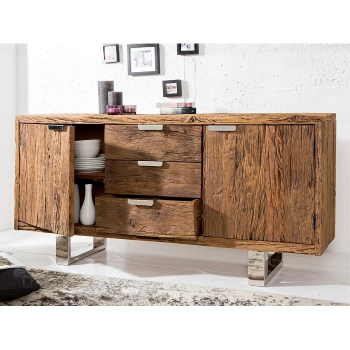 Buffet RAFTA full bois et argenté avec placard ouvert
