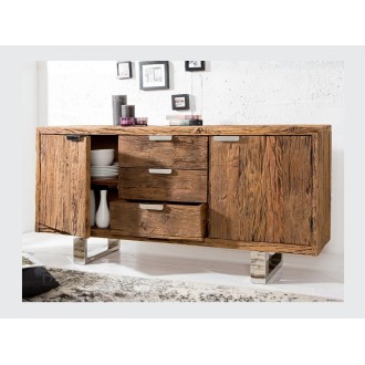 Buffet RAFTA full bois et argenté avec placard ouvert