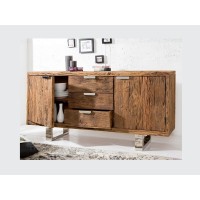 Buffet RAFTA full bois et argenté avec placard ouvert
