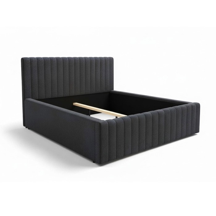 Lit double ELORIA 180x200 gris anthracite avec tête de lit capitonnée