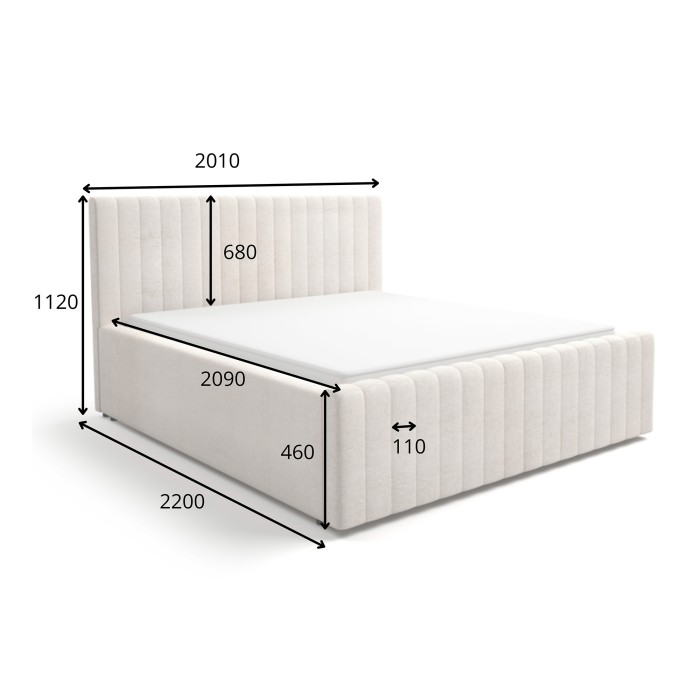 Lit double ELORIA 180x200 gris anthracite avec tête de lit capitonnée