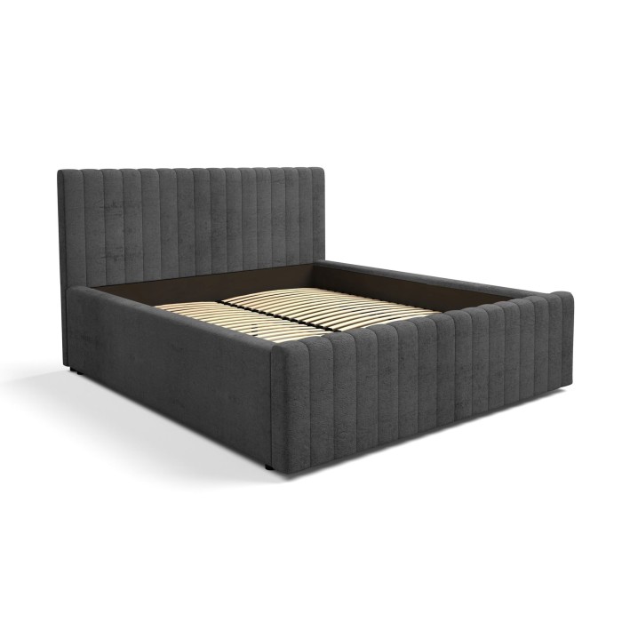 Lit ELORIA 180x200 gris anthracite avec tête de lit capitonnée et sommier inclus