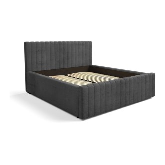 Lit ELORIA 180x200 gris anthracite avec tête de lit capitonnée et sommier inclus