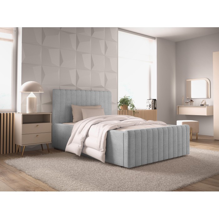Lit simple ELORIA 120x200 gris clair avec tête de lit capitonnée