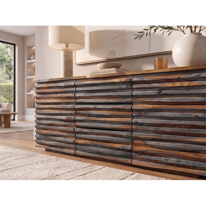 Buffet 160cm en sheesham fumé vu de côté