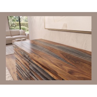 Zoom sur le plateau du buffet 160cm en sheesham fumé