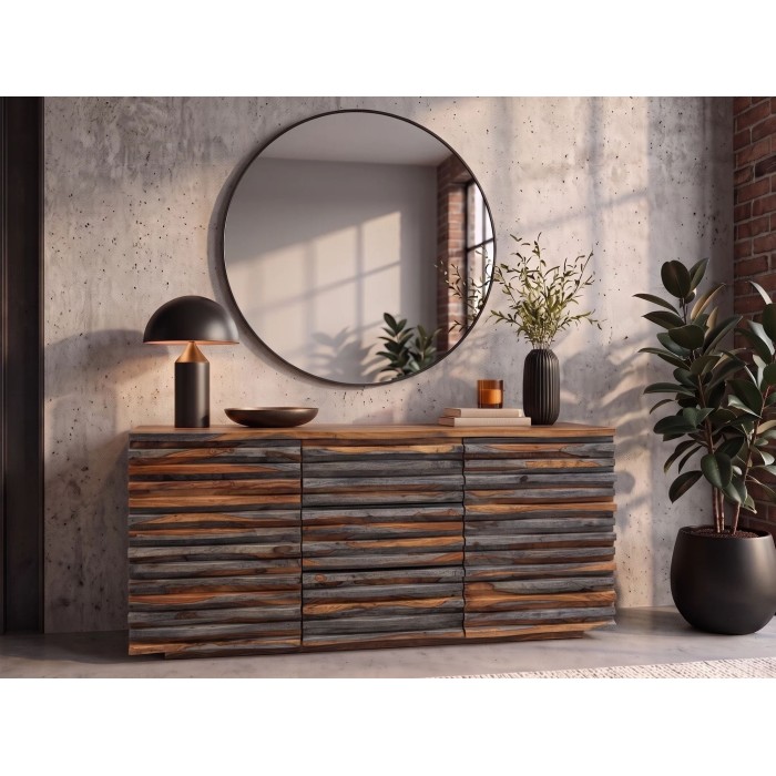 Buffet 160cm en sheesham fumé mis en situation