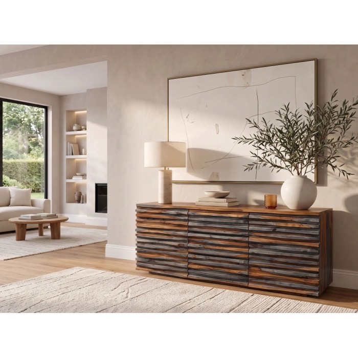 Buffet 160cm en sheesham fumé vu éloignée