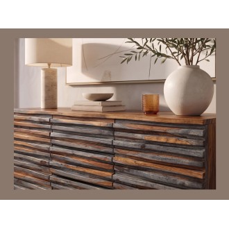Zoom sur la façade du buffet 160cm en sheesham fumé