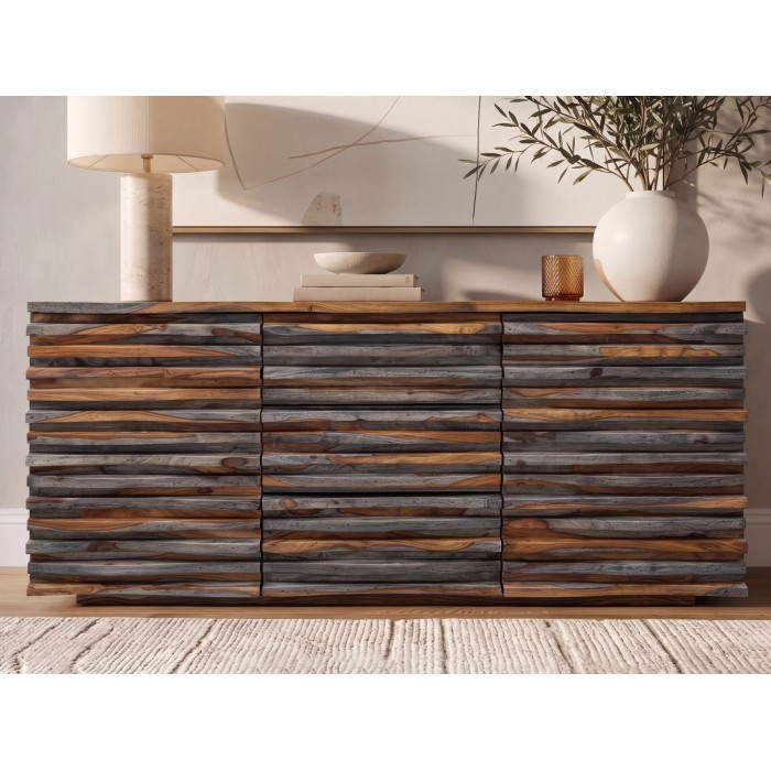 Buffet 160cm en sheesham fumé vu de face