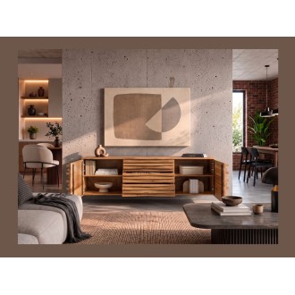 Buffet ou meuble TV SAVANA 174cm vu de face avec placards ouverts