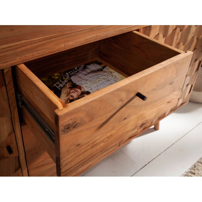 Buffet SCANI 145 cm in legno massiccio di acacia verniciato – 2 porte, 3 cassetti e facciate scolpite