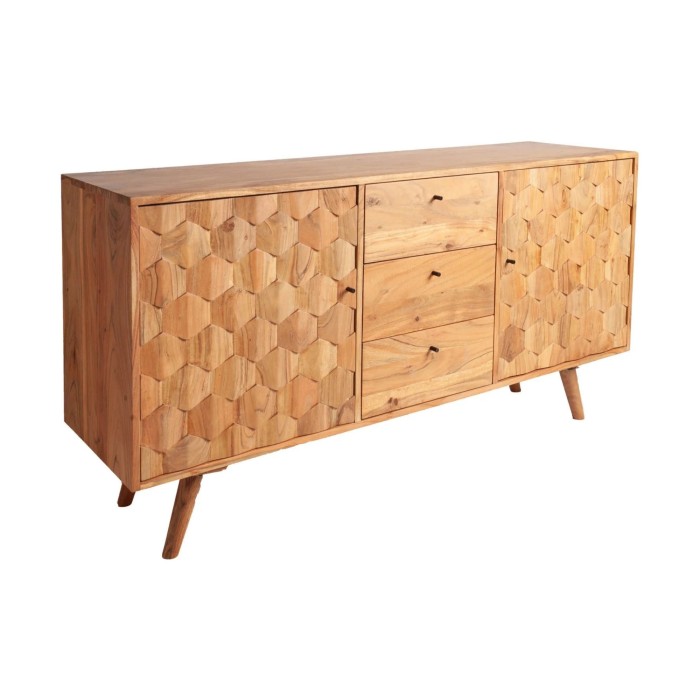 Buffet SCANI 145 cm in legno massiccio di acacia verniciato – 2 porte, 3 cassetti e facciate scolpite