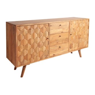 Buffet SCANI 145 cm in legno massiccio di acacia verniciato – 2 porte, 3 cassetti e facciate scolpite