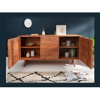 Buffet SCANI 145 cm in legno massiccio di acacia verniciato – 2 porte, 3 cassetti e facciate scolpite