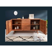 Buffet SCANI 145 cm in legno massiccio di acacia verniciato – 2 porte, 3 cassetti e facciate scolpite