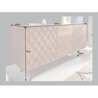 Buffet SCANI 145 cm in legno massiccio di acacia verniciato – 2 porte, 3 cassetti e facciate scolpite