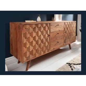 Buffet SCANI 145 cm in legno massiccio di acacia verniciato – 2 porte, 3 cassetti e facciate scolpite