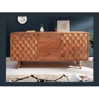 Buffet SCANI 145 cm in legno massiccio di acacia verniciato – 2 porte, 3 cassetti e facciate scolpite