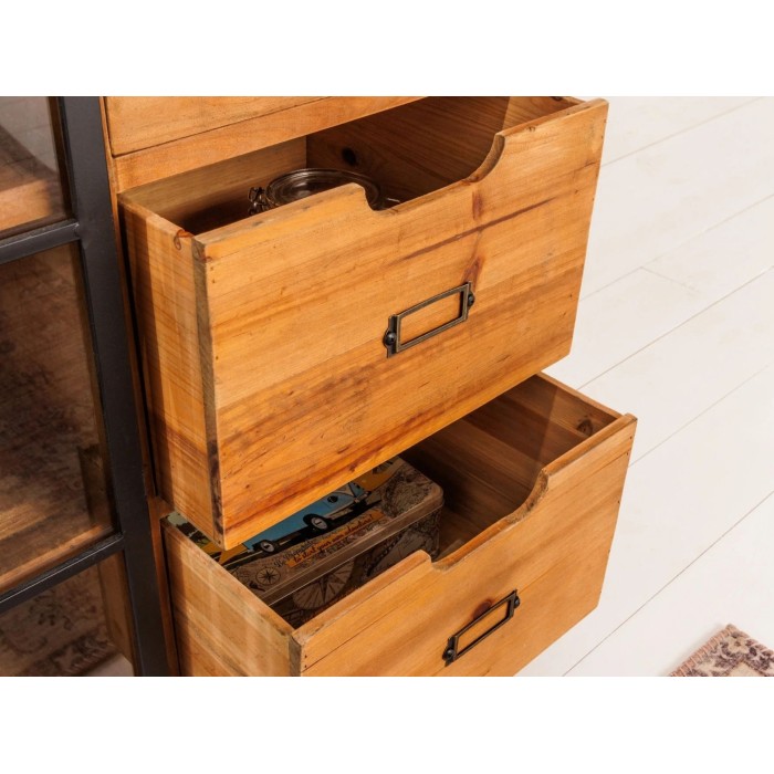 Zoom sur les tiroirs ouverts du buffet LUMBER 150cm en bois de pin