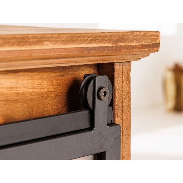 Zoom sur les roulettes d'ouverture du buffet LUMBER 150cm en bois de pin