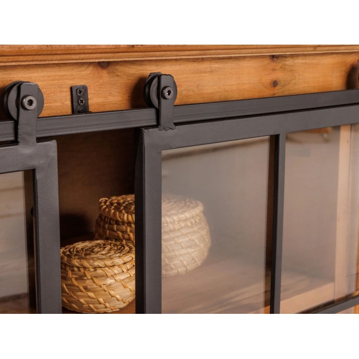 Zoom sur le système d'ouverture du buffet LUMBER 150cm en bois de pin