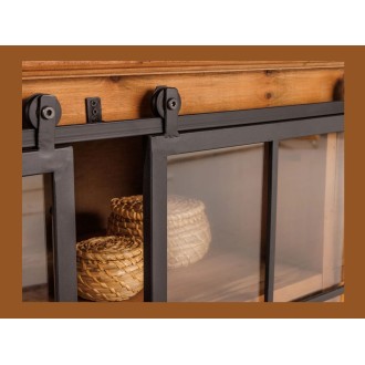 Zoom sur le système d'ouverture du buffet LUMBER 150cm en bois de pin