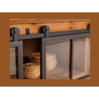 Zoom sur le système d'ouverture du buffet LUMBER 150cm en bois de pin