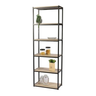 Biblioteca de 6 niveles colección RANONG – Estilo industrial, color roble y negro