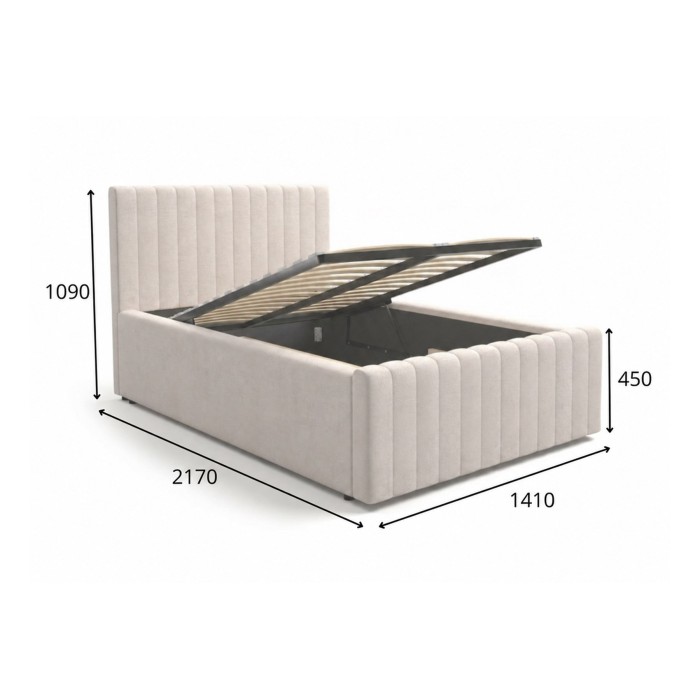 Dimensions Lit simple ELORIA 120x200 en tissu bouclé beige avec tête de lit capitonnée