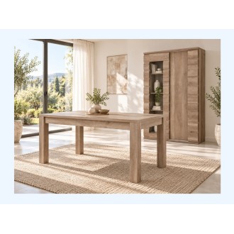 copy of Eetkamer set MALMO met uitschuifbare tafel en LED vitrinekast – Licht eiken en wit