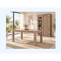 copy of Comedor completo MALMO con mesa extensible y vitrina LED - Roble claro y blanco