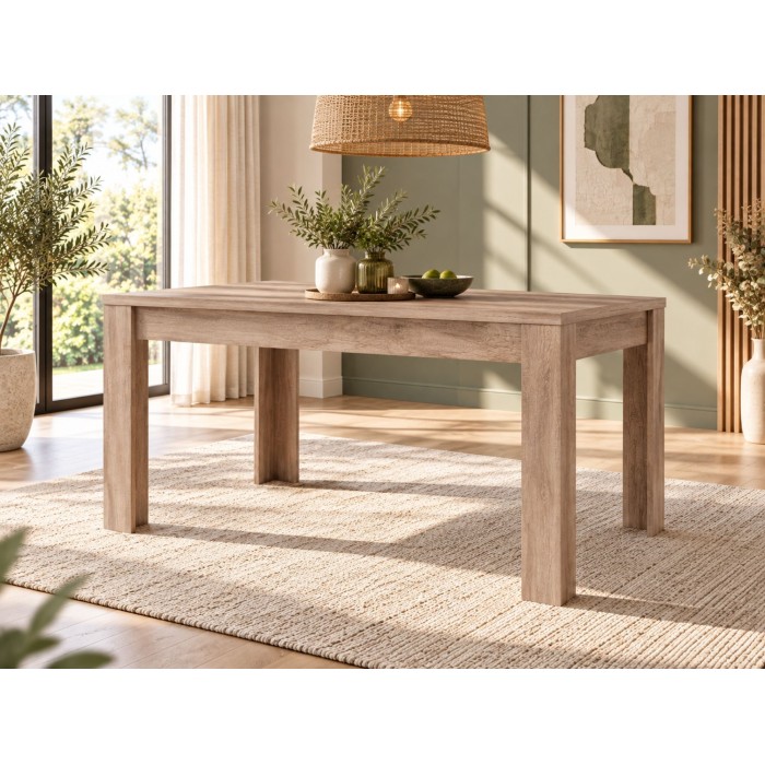 copy of Eetkamer set MALMO met uitschuifbare tafel en LED vitrinekast – Licht eiken en wit