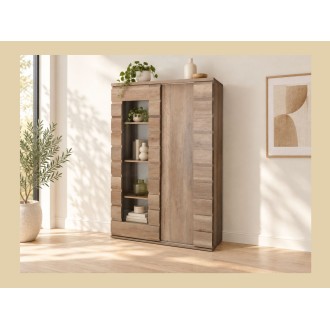 copy of Eetkamer set MALMO met uitschuifbare tafel en LED vitrinekast – Licht eiken en wit