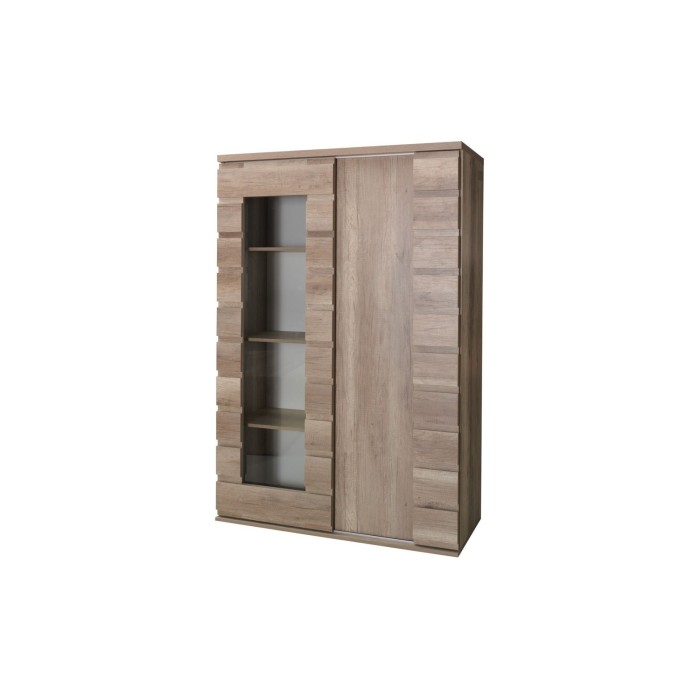 copy of Eetkamer set MALMO met uitschuifbare tafel en LED vitrinekast – Licht eiken en wit