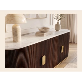 Buffet ORION 170cm marron et plateau blanc en marbre vu rapprochée