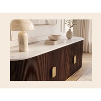 Buffet ORION 170cm marron et plateau blanc en marbre vu rapprochée